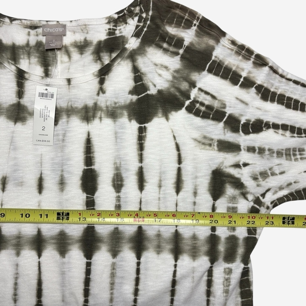 NWT Chicos Olive Green Tie Dye Easy Tunic Tee • L • Cotton Modal • 3/4 Sleeve - Picture 4 of 8